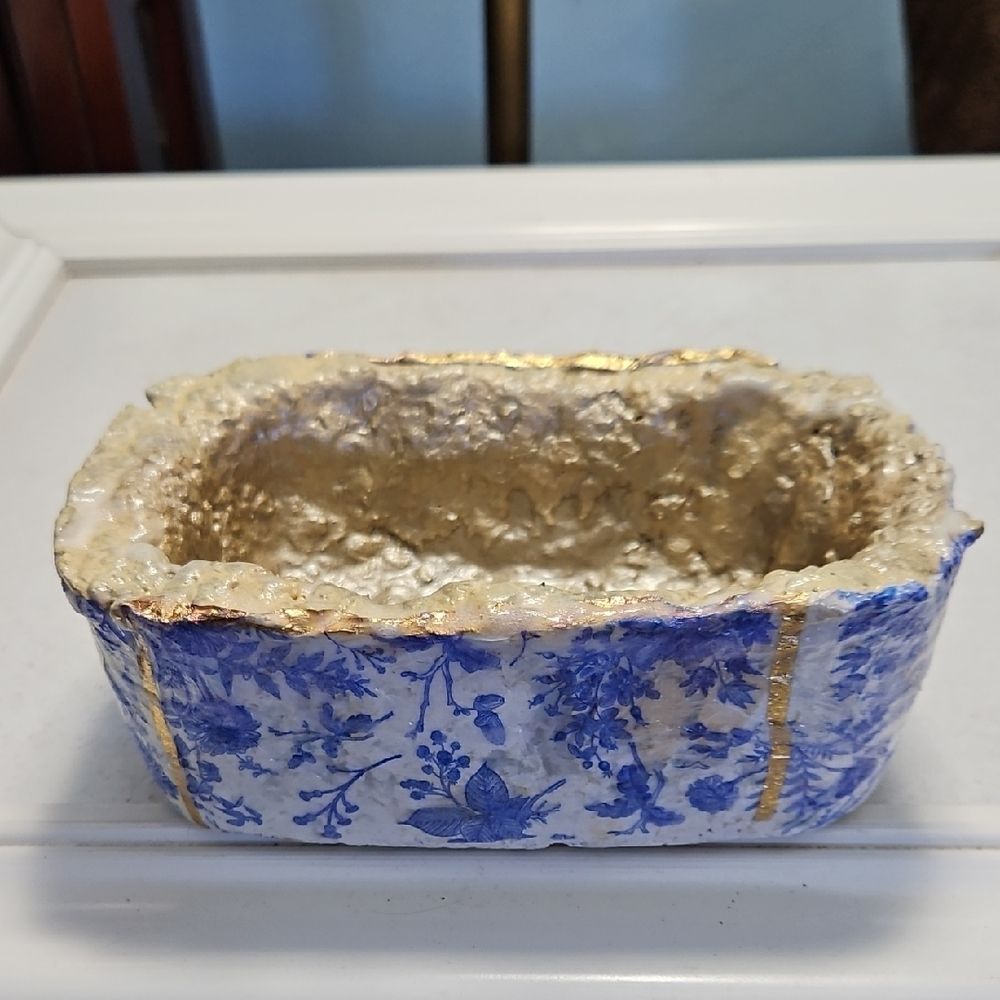 Paper Mache Hand Crafted Blue and Gold Decorative Bowl